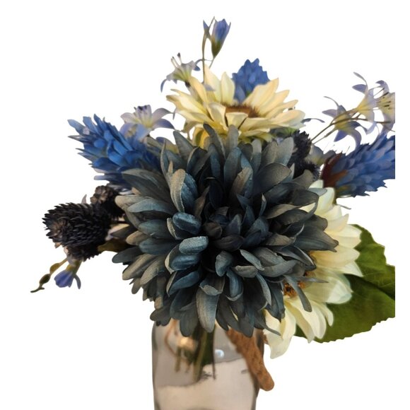Artificial Blue Mums & White Sunflowers 16 Stem Faux Floral Bundle Arrangement B - Picture 15 of 16